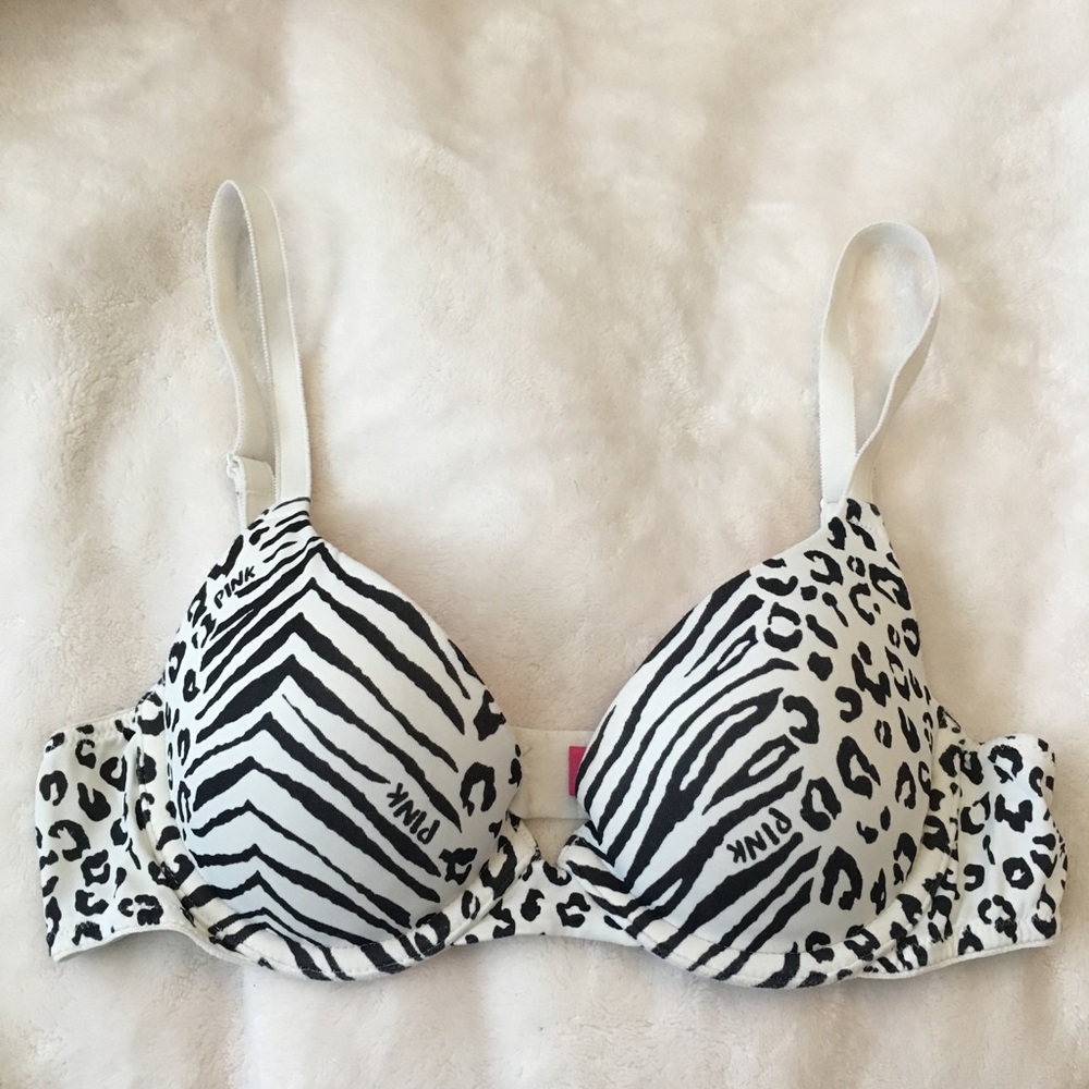 Pink Victoria's Secret Zebra/Leopard Push-Up Bra